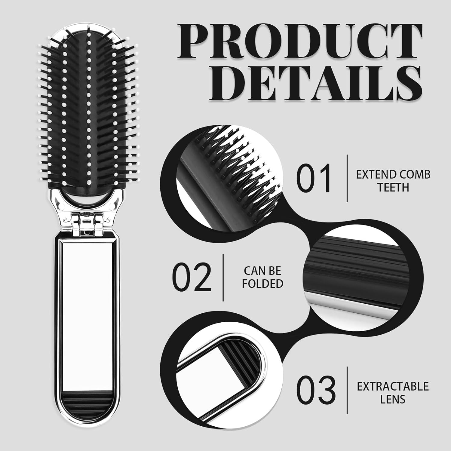 2 Pack Travel Folding Comb and Hair Brush with Mirror, 2 in 1 Wide + Fine Tooth Hair Comb, Small Foldable Pocket Comb for Men Women Hair Styling, Curls, Mustache, Beard image number 1