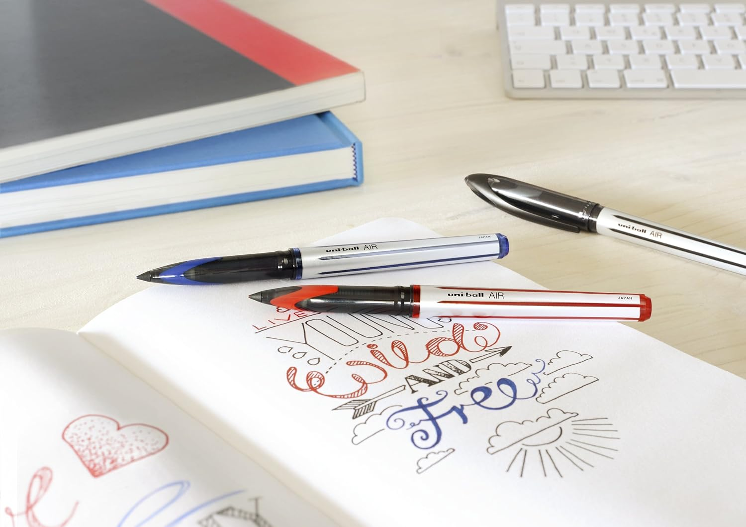 Uni-Ball UB-188-L Rollerball Pens. Premium 0.7Mm Medium Nib for Super Smooth Handwriting. Writes like a Fountain Pen. Fade and Water Resistant Liquid Uni Super Ink. Box of 12 Blue Ballpoint Pens