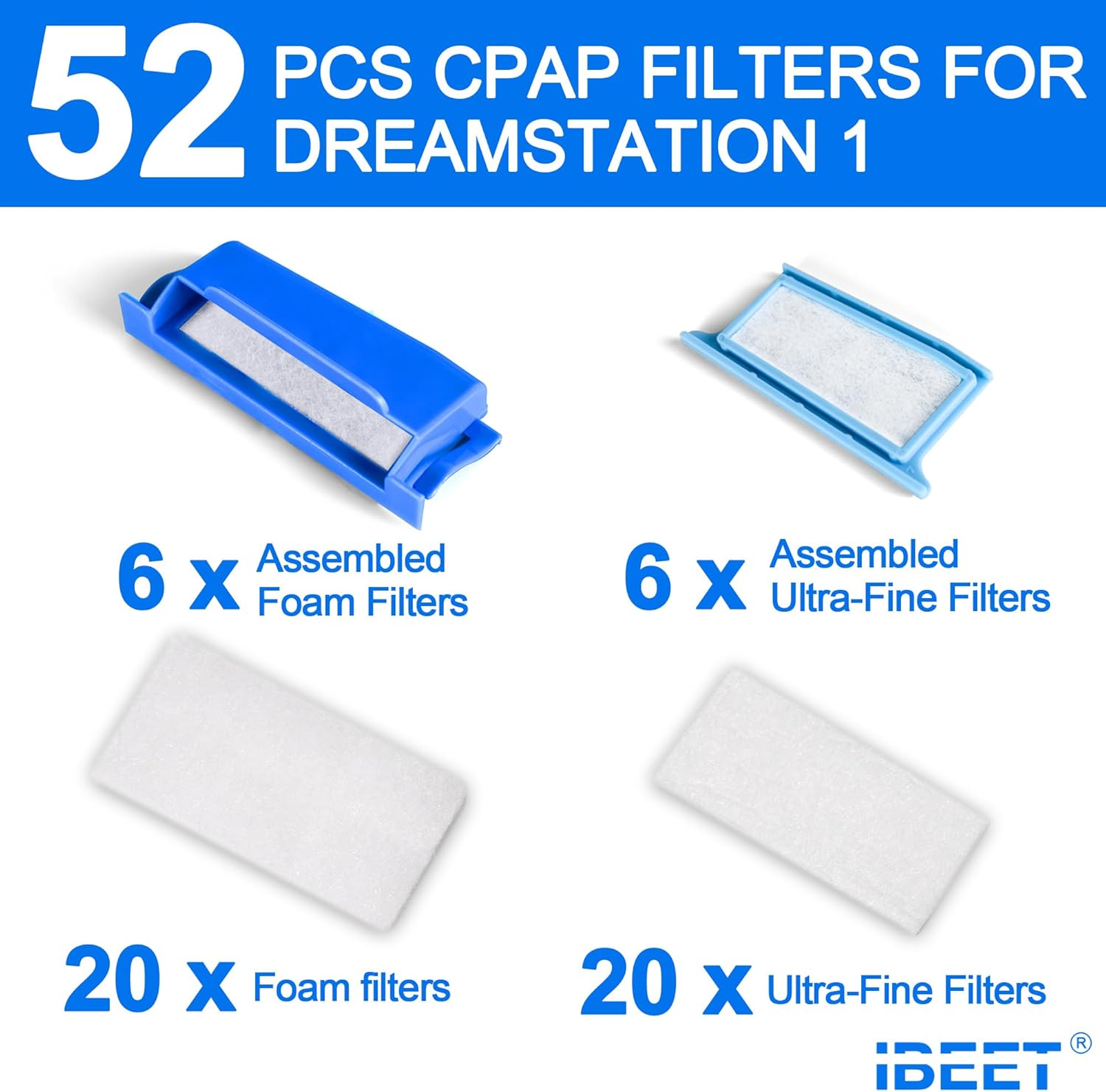52PCS CPAP Filters for Philips Respironics Dreamstation Filters Supplies, Include 6 Assembled Filters for Philips Respironics Dreamstation Filter Accessories, 20 Ultra-Fine Filters+20 Foam Filters image number 5