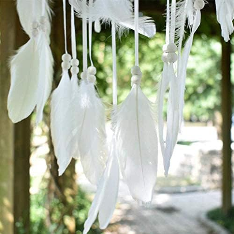 Easybravo Large Boho Dream Catcher with White Feather Macrame Wall Hanging for Vintage Wedding Home Decorations 13.7In Circle 45.3In Long - White image number 4