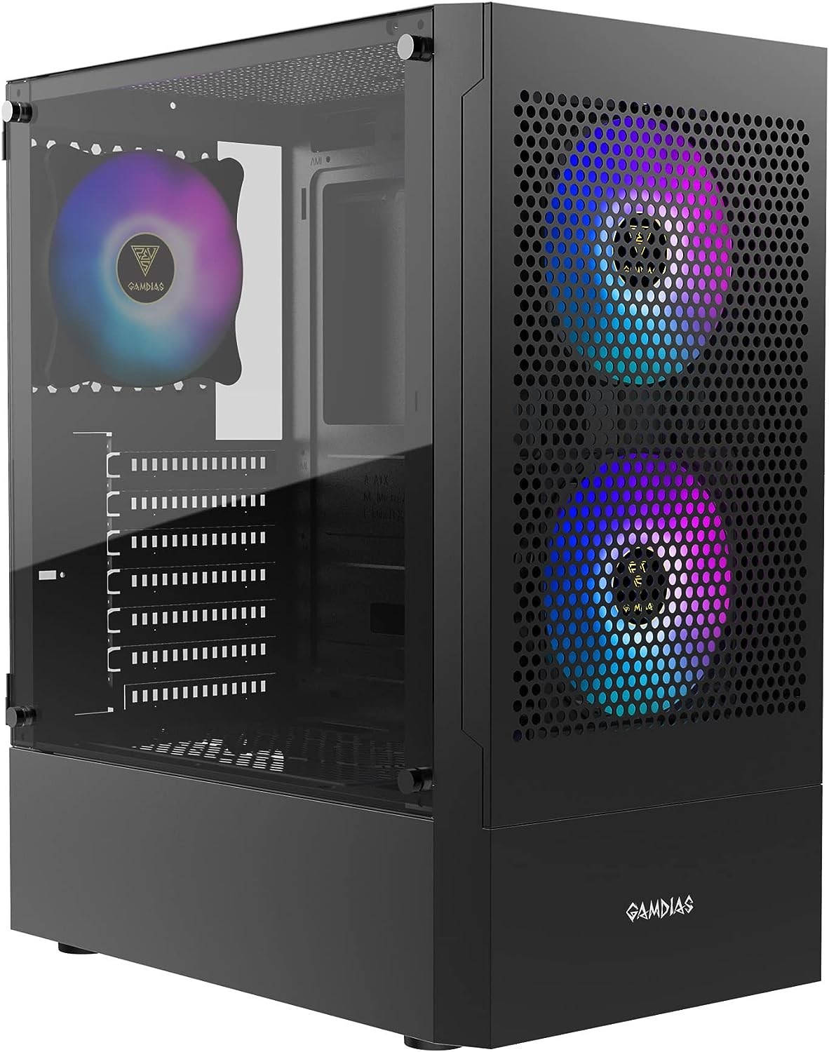 GAMDIAS RGB Gaming ATX Mid Tower Computer PC Case with Side Tempered Glass Panel and a Magnetic Dust Filter & 3 Built-In 120Mm ARGB Fans