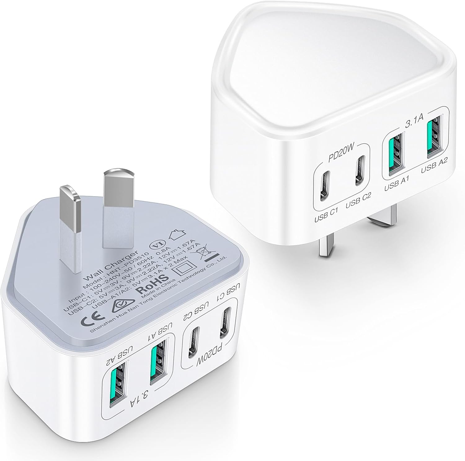 2 Pack USB C Charger, 40W 4-Port Wall Charger AU Plug, PD 3.0 Fast Charger Power Adapter Compatible with Iphone 16 15 14 Pro Max, Galaxy S24, S23, S22, LG image number 6