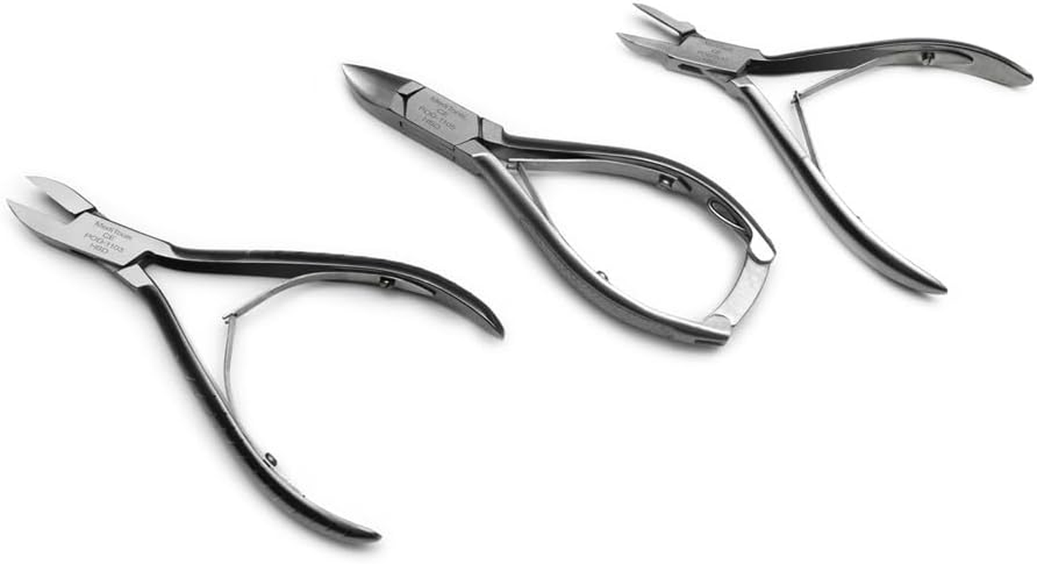 3-Pcs Podiatry Nail Clippers Set - Japanese Stainless Steel, Podiatry Tool Kit, Podiatrist Nippers, Heavy Duty, Concave, Arrow and Flame Nippers for Thick and Ingrown Toe Nails Hospital Grade Premium Quality
