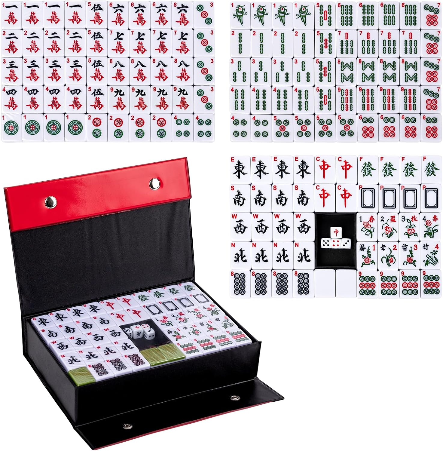 144 Small Chinese Mahjong Set + 2 Blank Melamine Tiles 1.18"(30Mm) Tile with Portable Travel Handbag Complete Mahjong Game Set image number 3