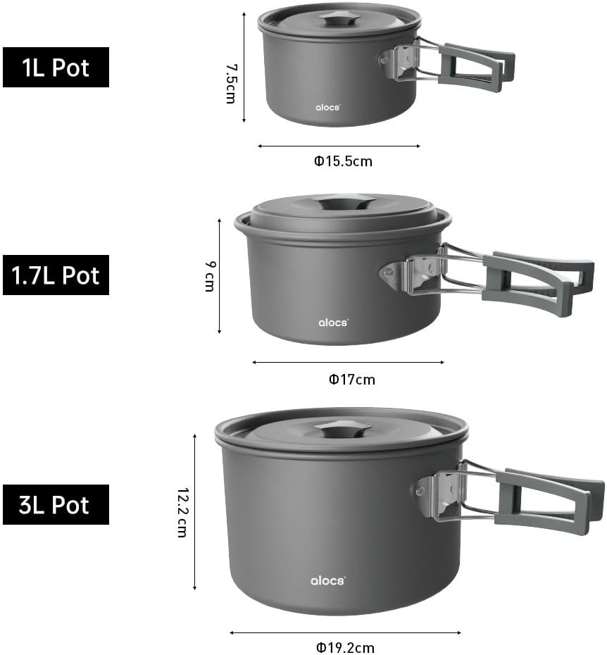 Camping Cooking Pot Aluminum Alloy Camping Cookware with Folding Handle for Camping Picnic Hiking, 1L/1509 image number 3