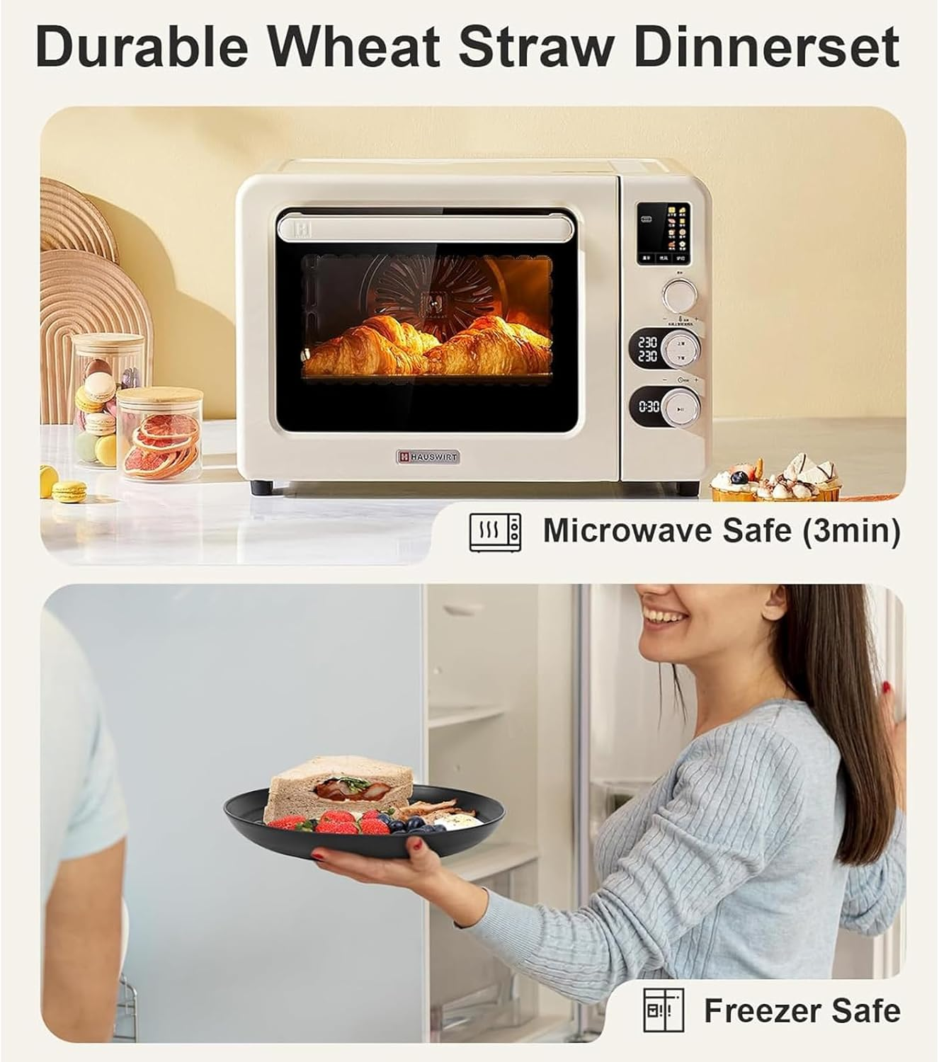 Hapurs 40Pcs Wheat Straw Dinnerware Sets for 4, Unbreakable Dinnerware Sets, Reusable Wheat Straw Plates and Bowls Sets,Travel Camping Cutlery Set, Dishwasher Microwave Safe Dinnerware - Off White image number 3