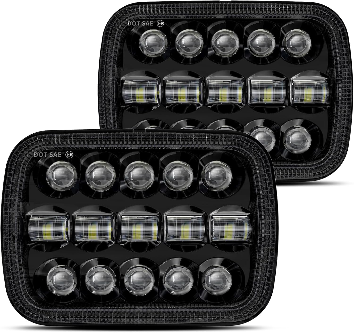 HWSTAR 110W 5X7 Led Headlights 7X6 H6054 Headlight Hi/Low Sealed Beam Compatible with Jeep Wrangler YJ Cherokee XJ Ford GMC Toyota Nissan Dodge Truck Van Etc Pair Black image number 3