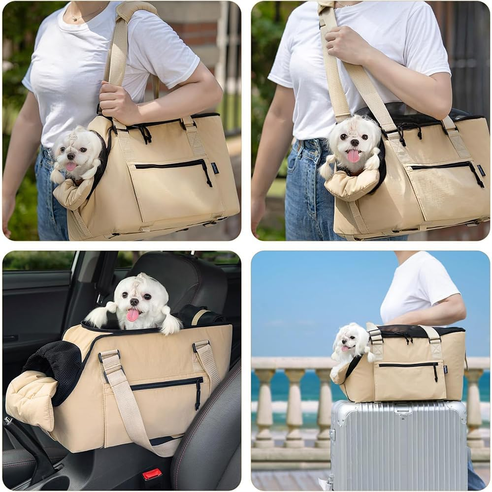 Dog Purse Carrier for Small Dogs and Cats, Soft Sided Cozy Plush Pet Bag Carrier, Lightweight Pet Tote Bag with Secure Harness Clip image number 6