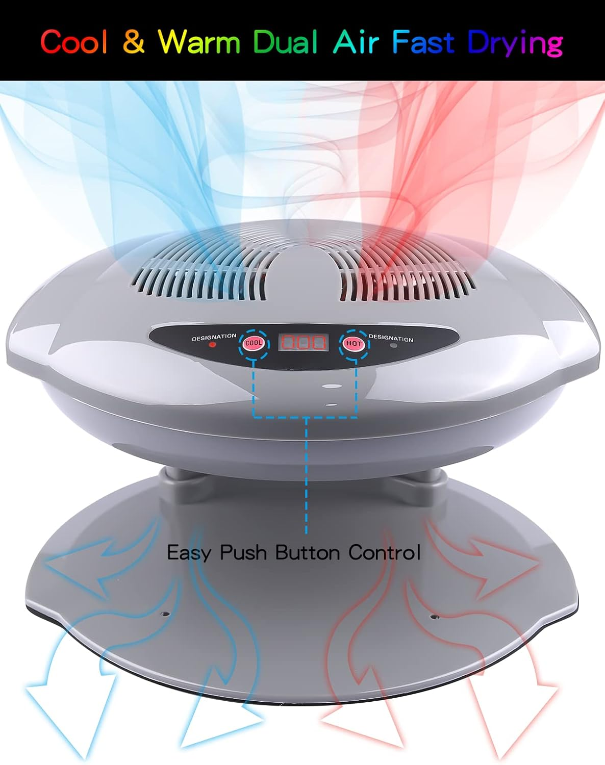 Kalolary Nail Lamp, 400W Air Nail Dryer Nail Fan Hair Dryer for Hands and Feet Nail Polish Automatic Sensor Warm Cool Breeze Use at Home and Salon (Grey)