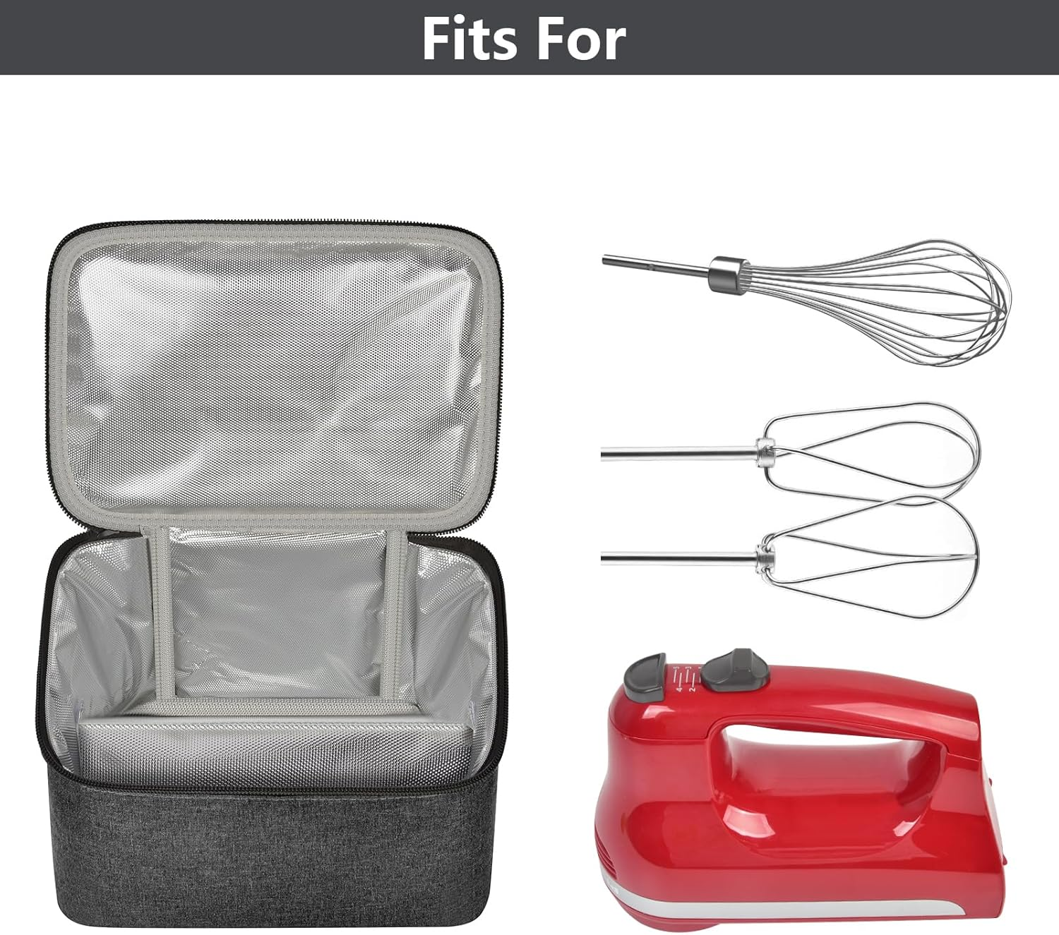 Steadtep Digital Hand Mixer Carrying Bag for Kitchenaid 5/6/ 7/9 Ultra Power Speed Hand Mixers, Portable Travel Storage Case Bag with Handle for Kitchen Aid Mixer Accessories (Box Only) - Grey
