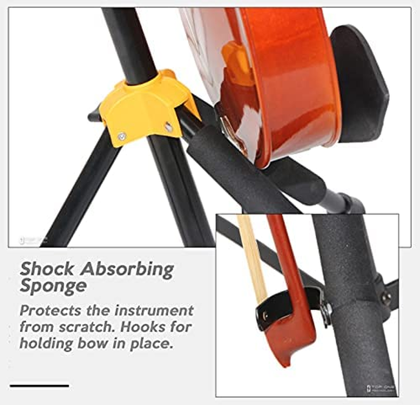 Violin Stand with Bow Holder, Sturdy Gravity Lock, Violin/Viola Foldable Portable Holder Hanger Tripod Display Sponge Protection image number 1