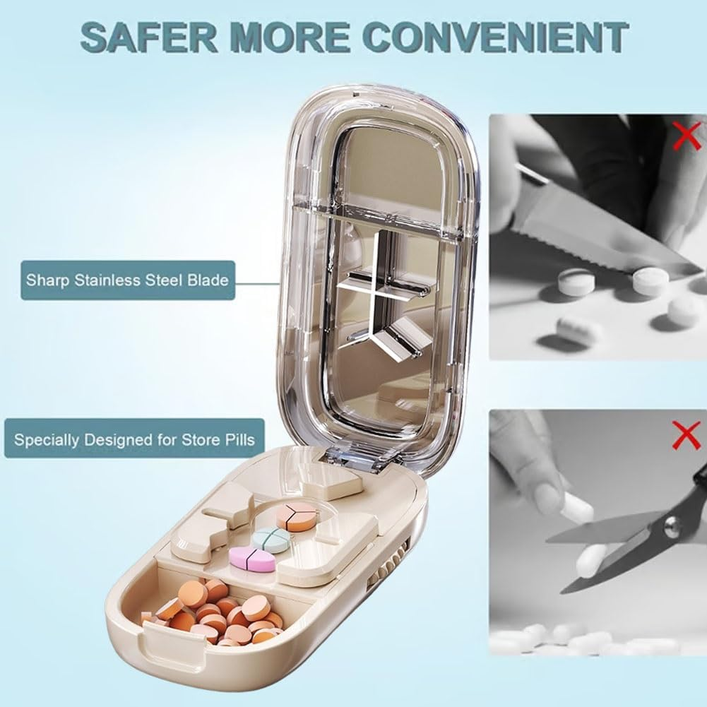 Portable Pill Cutter Splitter for Small and Tiny Pills,Adjustable Pill Splitter with Centering Device for Cutting Multiple Pills,Precision Alignment,Easy to Use with Sharp Safe Blade(Beige) image number 2