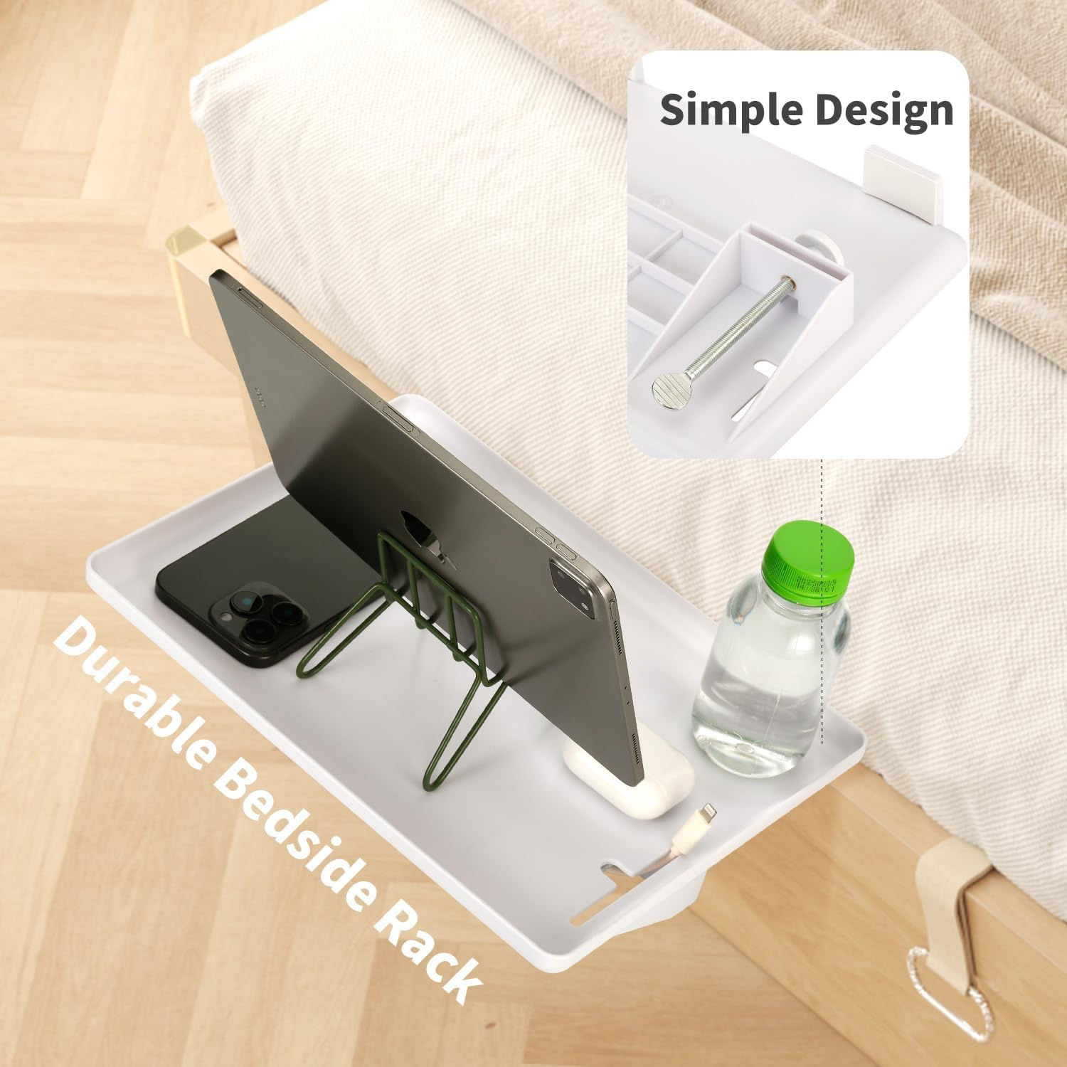 2PCS Removable Bedside Shelf, Bedside Tray for Bunk Beds, Bed Storage Organizer Shelf, Bedroom with Clip on Nightstand for Bedroom (Mounted on Bed Frame) (2, Black) - 2, Black image number 6