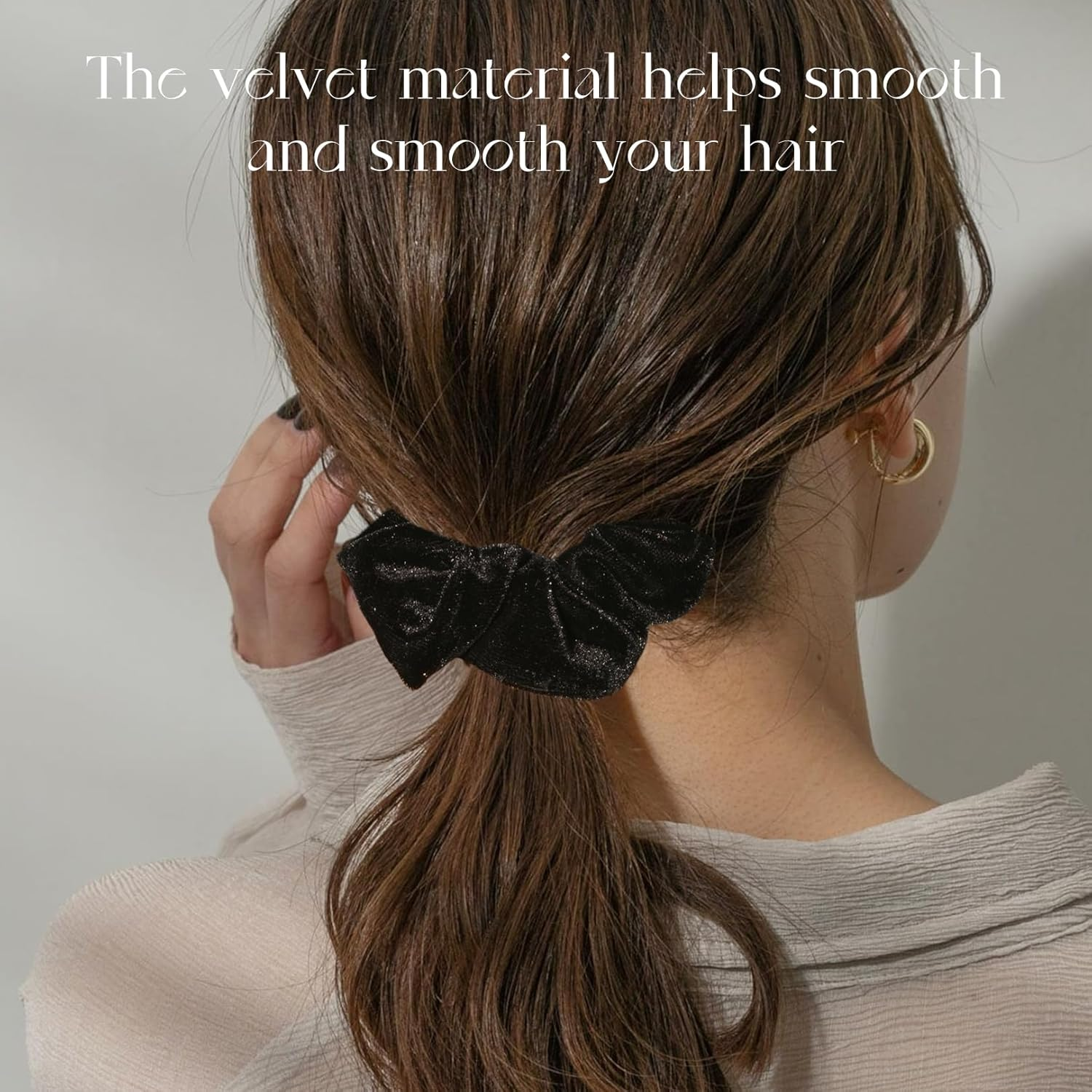 Pack of 4 Scrunchies Hair Scrunchies Black Velvet Fabric Scrunchie Hair Scrunchie Velvet Hair Thick Scrunchie Hair Band Elastic Use Women'S Large Hair Scrunchie Material Is Soft and Pulling image number 6