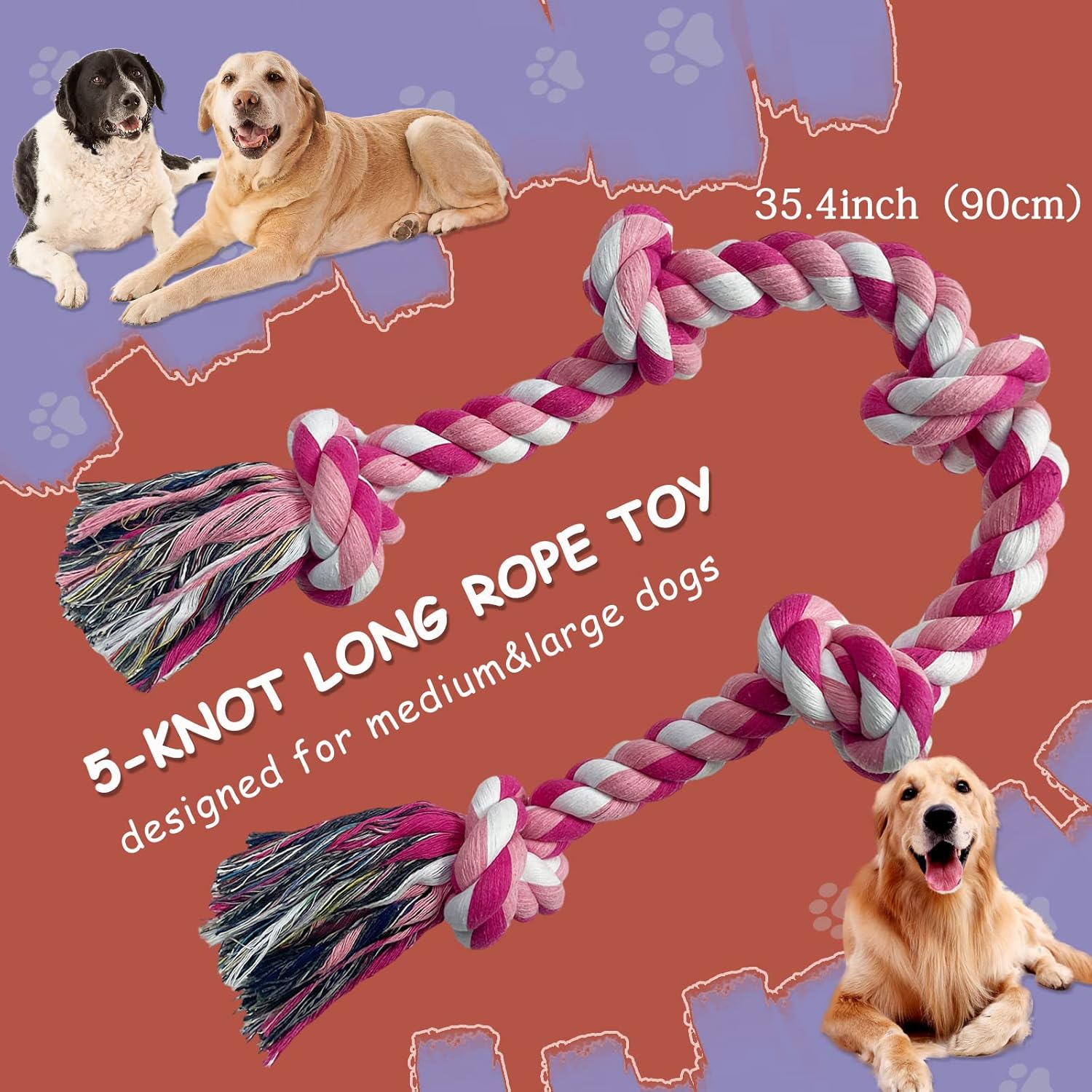 Lmlpt Dog Rope Toy for Large Aggressive Chewers, Heavy Duty Rope Chew Toy Indestructible Tough Tug of War Pink Dog Toys,3 Feet 5 Knots Interactive Cotton Ropes Toys for Large Breeds Teeth Cleaning - Blue image number 7