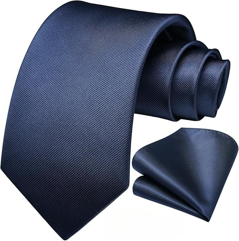 Men'S Tie Set,Solid Pure Color Necktie Classic Formal Plain and Pocket Square Set for Wedding Party Business Work Casual