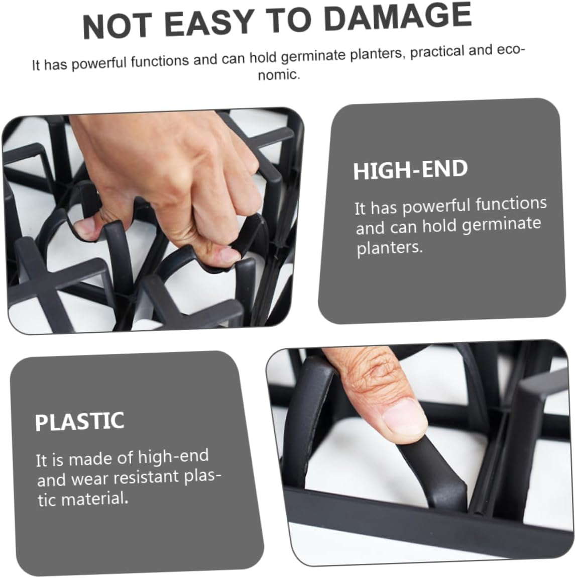 24-Cell Seedling Germination Tray Rack for Succulents and Plants, 2Pcs Black Plastic Starter Tray 7Cm Pots, 43X29X5Cm Gardening Nursery Boxes for Indoor and Outdoor Plant Growth image number 3