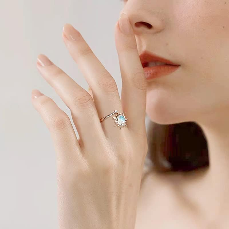 COLORFUL BLING Anxiety Fidget Spinner Ring Fidget Rings for Anxiety Relief Stress Open Adjustable Flower Moon Star Figet Spinning Ring Stackable Ring Fidget Jewelry Women Girls image number 1