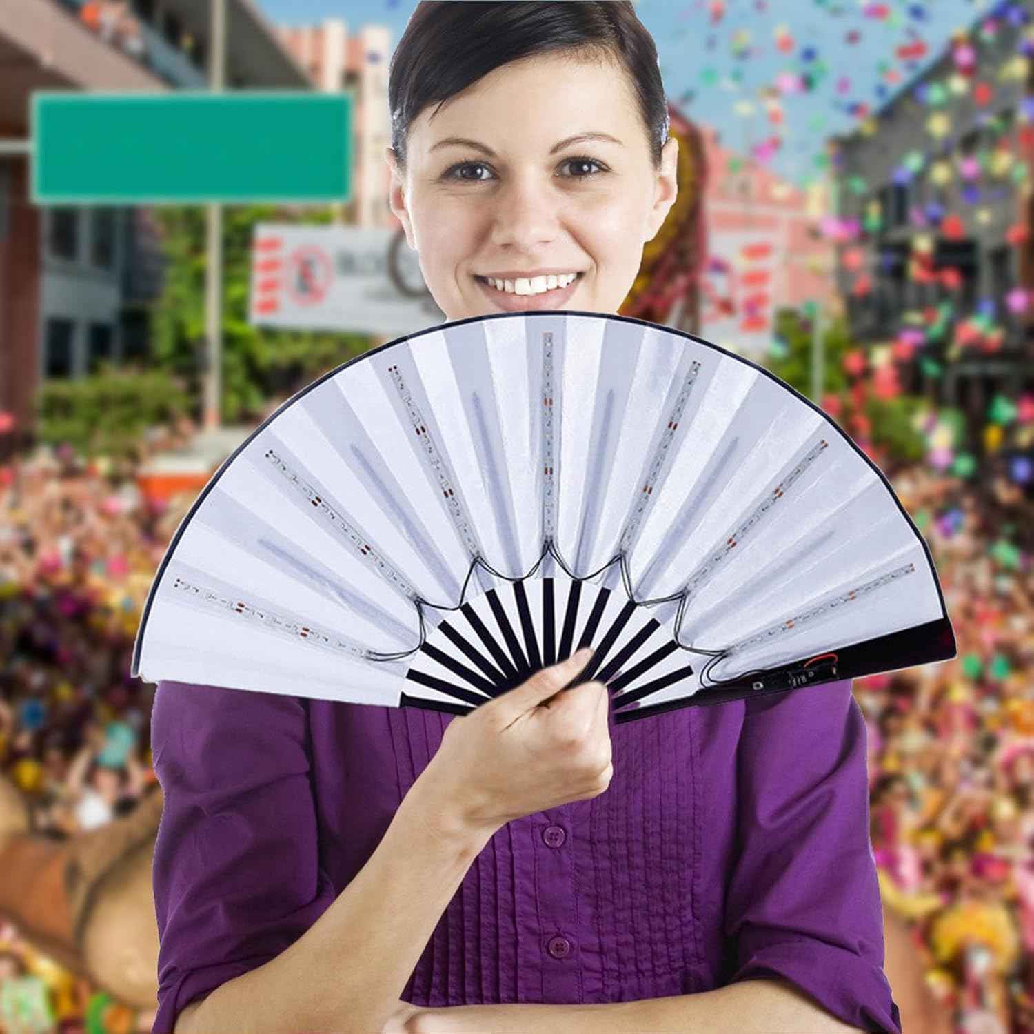 Led Glow Chinese Fan, Glowing Hand Fan, Light up Foldable Hand Fan, Stage Performance Show Light up Fan Birthday Present Wedding Night Bar Club Fluorescent Props