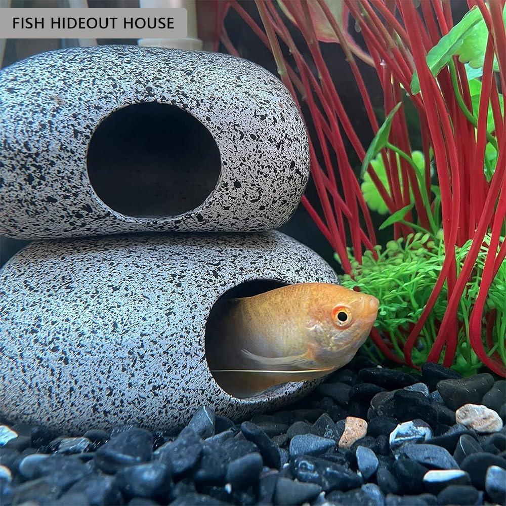 4 PCS Aquarium Ceramic Hideaway Rocks &ndash; Safe Fish Tank Decorations for Betta, Shrimp, Reptile Breeding, Hiding & Playing &ndash; Non-Toxic Cavern Caves for Aquatic Pets image number 5