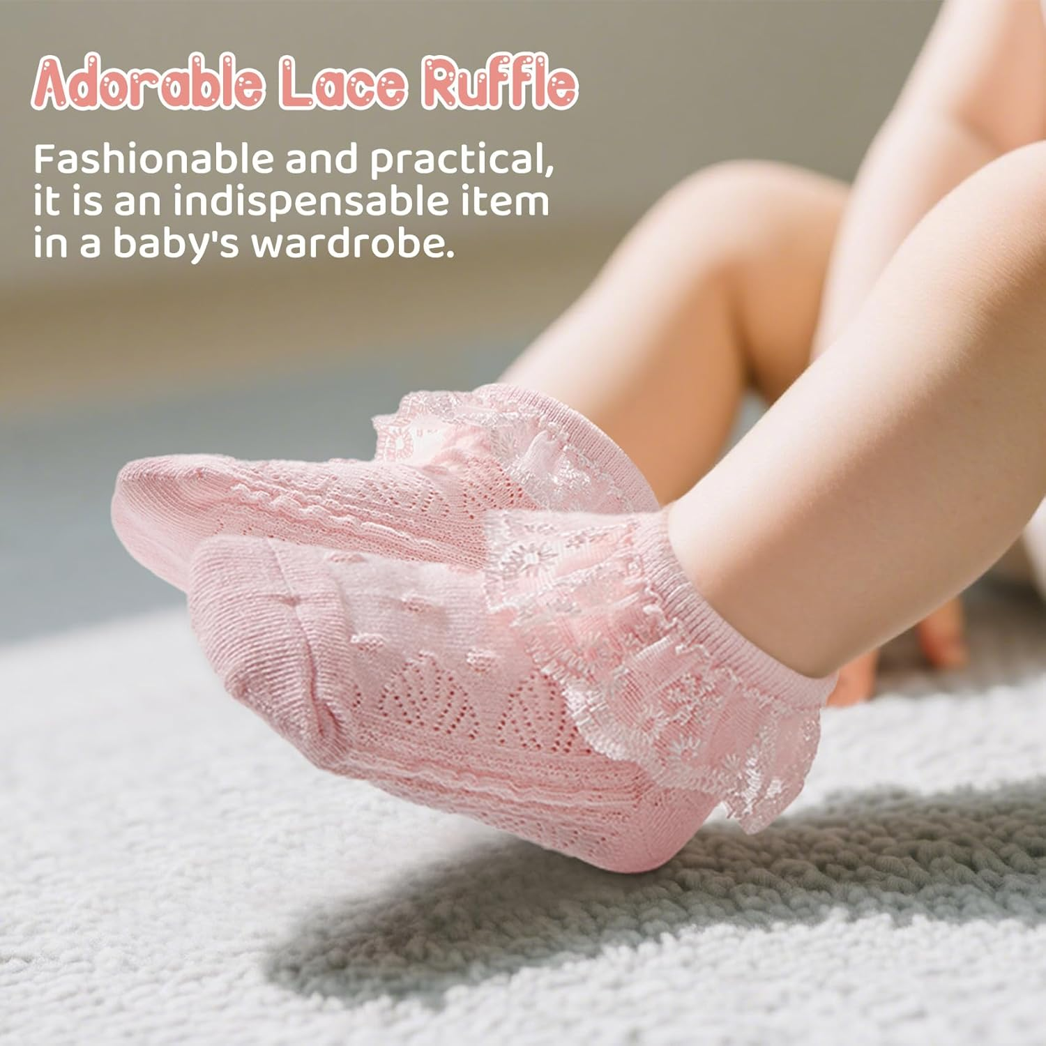Durio Baby Socks Girls Ruffle Socks Soft Toddler Girl Socks Cute Frilly Dress Lace Socks for Toddler Girls image number 3