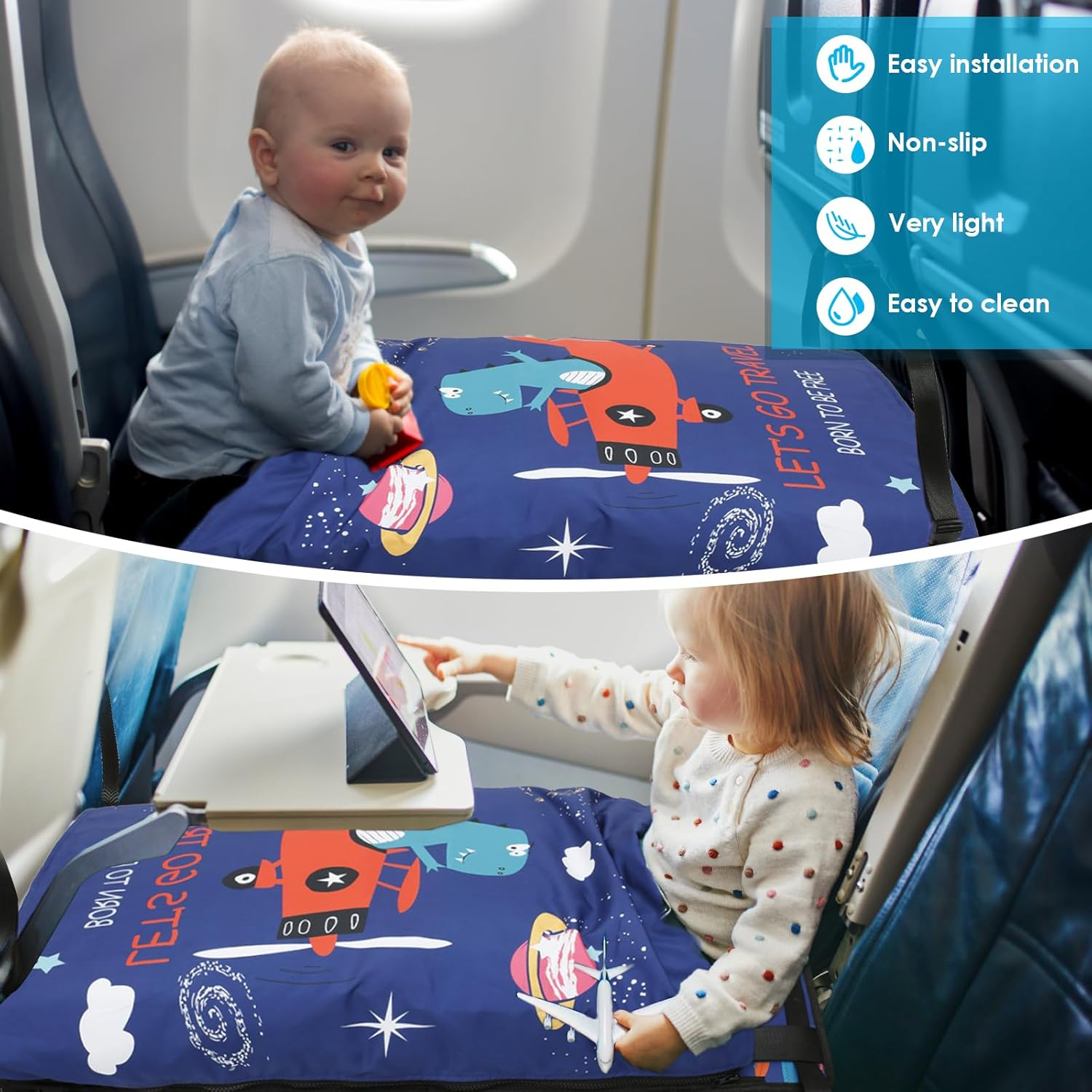 Toddler Travel Airplane Bed, Kids Airplane Seat Extender Travel Bed, Toddler Airplane Seat Extender, Baby Portable Plane Bed Foot Rest for Flights (A) - B image number 7