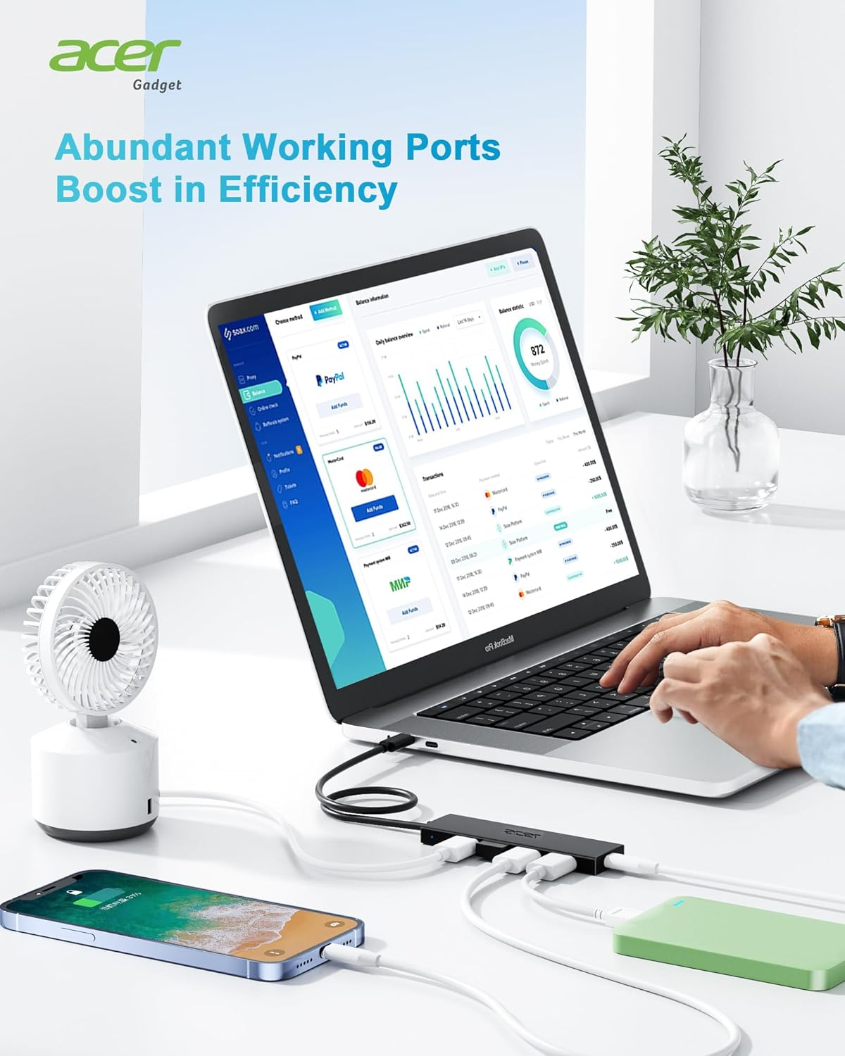 Acer USB C Hub 4 Ports (5Gbps,Ultra-Slim) Multiple USB Splitter with 2Ft USB Hub for Xbox,Flashdrive,Hdd,Macbook,Camera,Keyborad,Mouse with USB C Power Port[Charging Not Supported] image number 5