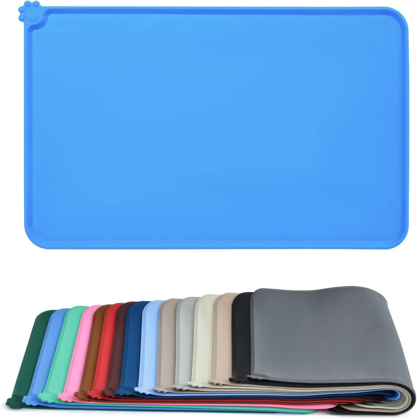 AUDWUD Silicone Waterproof Dog Cat Pet Feeding Mats,Anti-Slip Pet Bowl Mats,Fda Grade Pet Feeding Mat (M, Grey)