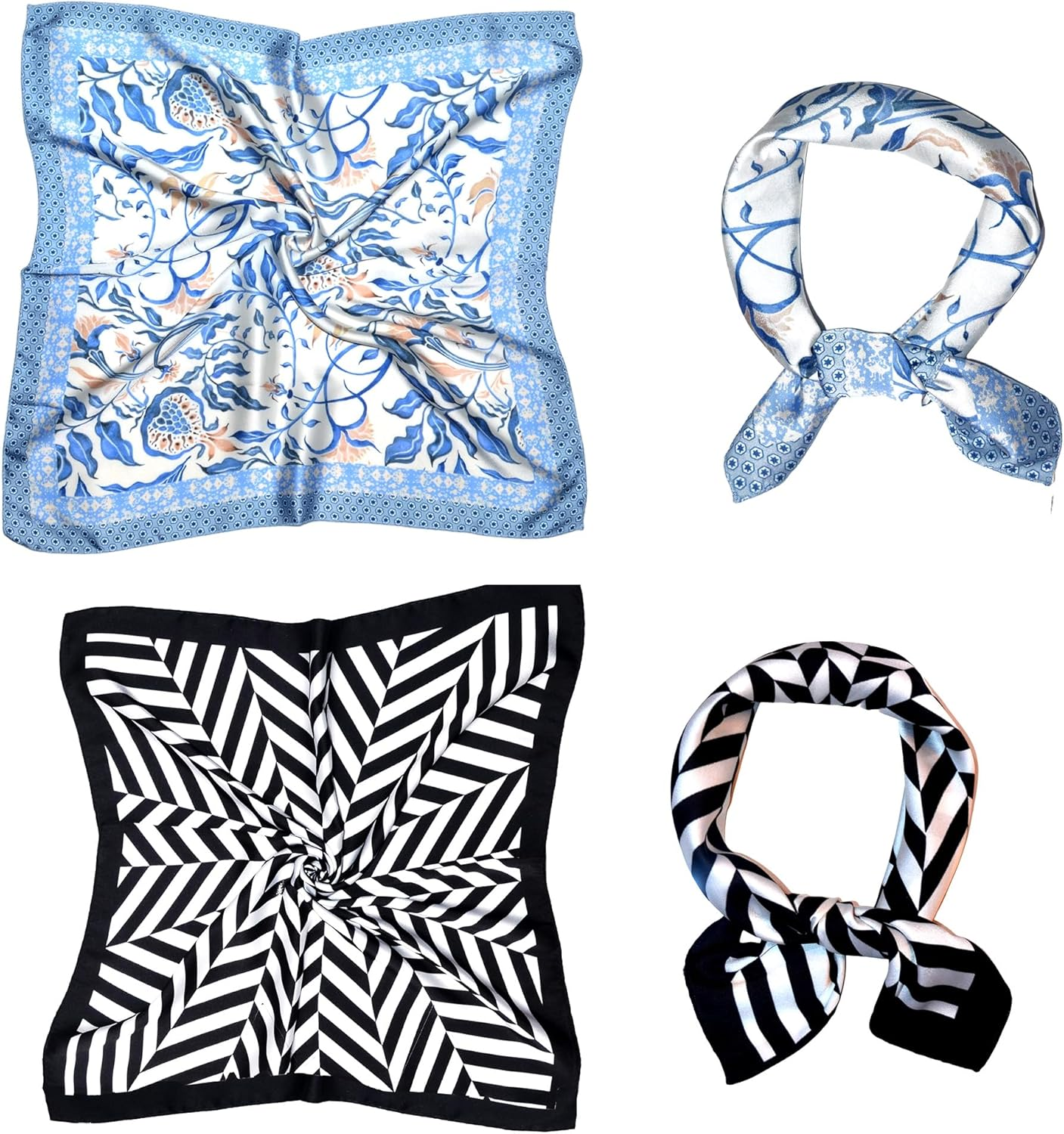 Stylfrsh Satin Silk Multi Printed 21 Inch Square Scarf Fashion Scarves Tie Neck Scarf for Mens Pack of 2 image number 1