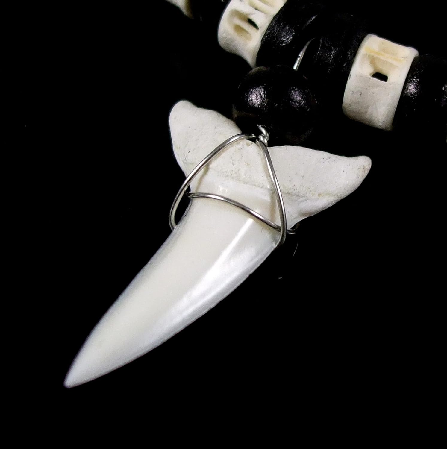 Swimmi Genuine Mako Shark Tooth Necklace for Men Women Boy Girl with Seed Beads and Adjustable Waxed Cord Handmade Jewelry EA200, Shark Tooth, Shark Tooth image number 2