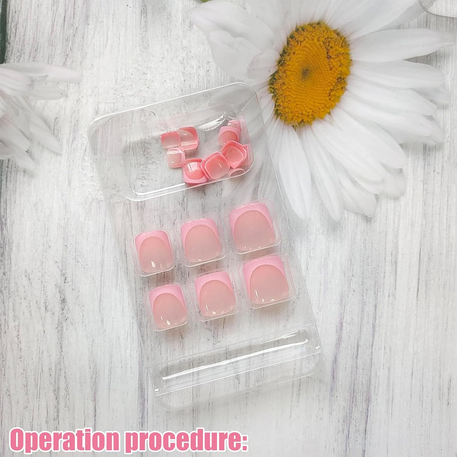 ASOMI 24 Pieces Summer Pink Push on Toenails for Women Push on Toenail Tips with Jelly Glue Tool and Glue, Shiny French Design image number 3