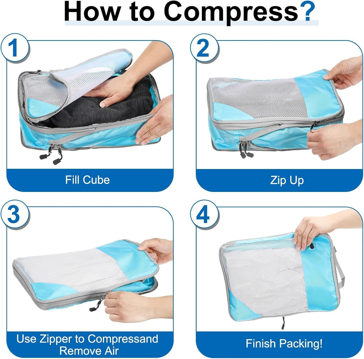 Enjour 4 Sets Compression Packing Cubes, Luggage Organizer Bags for Travel Essentials, Travel Accessories (Pink) - Jet Black image number 2