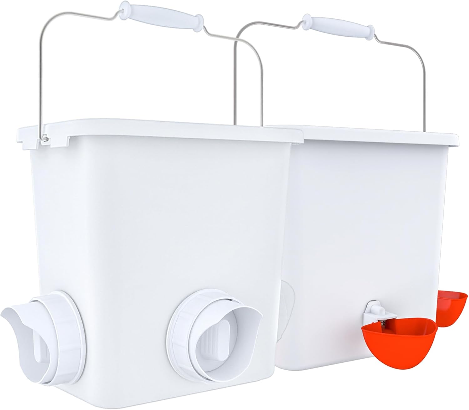 Large Automatic Chicken Feeder and Waterer Set 20Lb/ 3 Gallon Chicken Water Feeder Poultry Feed Bucket (3 Gallon and 20 Pounds, White)