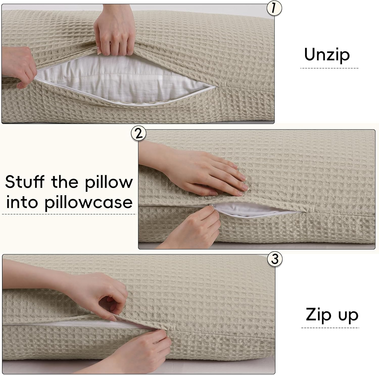 PHF Ultra Soft Waffle Weave Body Pillowcase 20" X 54", No Insert, Breathable & Skin-Friendly Body Pillow Sham with Zipper, Decorative Waffle Weave Body Pillow Cover, Linen
