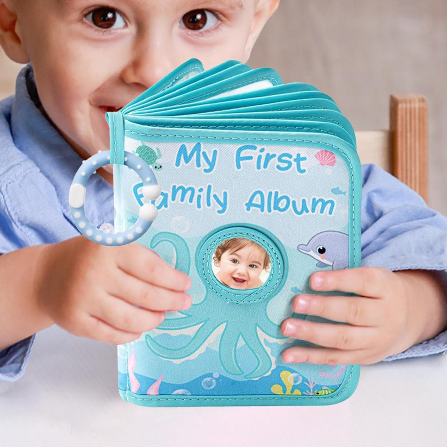Baby Photo Book, First Soft Cloth Family Photo Book, Octopus-Themed Soft Cloth Holds 4X6Inch Photos Album for Home Girl Parents Boy Grandparents Kids image number 1