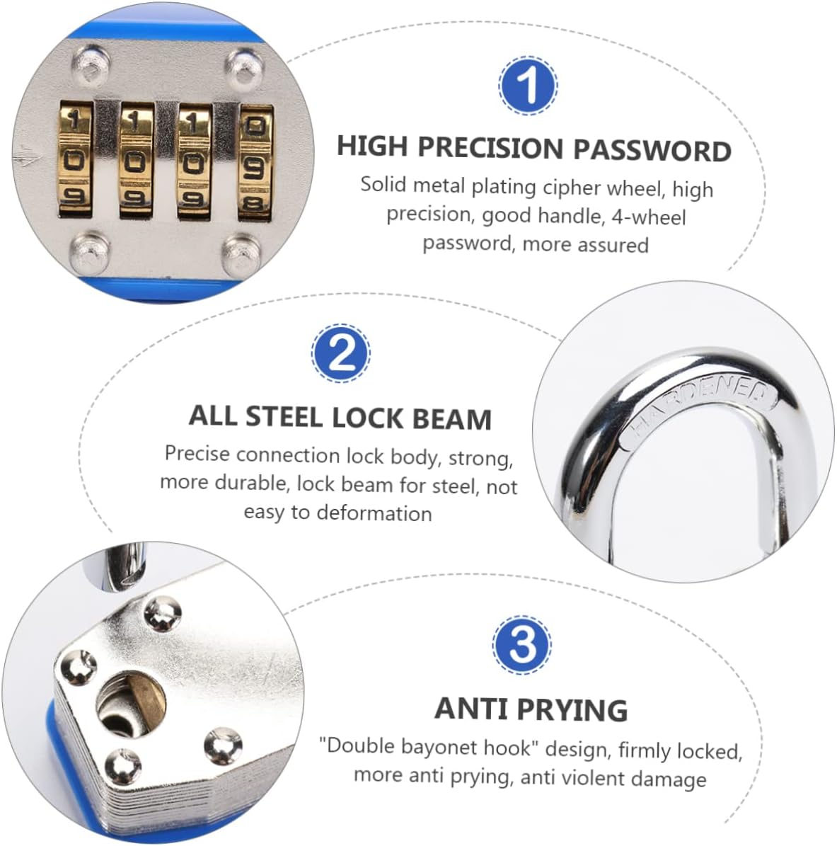 AUTSUPPL Combination Padlock Luggage Lock with 4-Digit Resettable Password, 45Mm Large Household Travel Suitcase Padlock for Theft Protection and Security image number 4