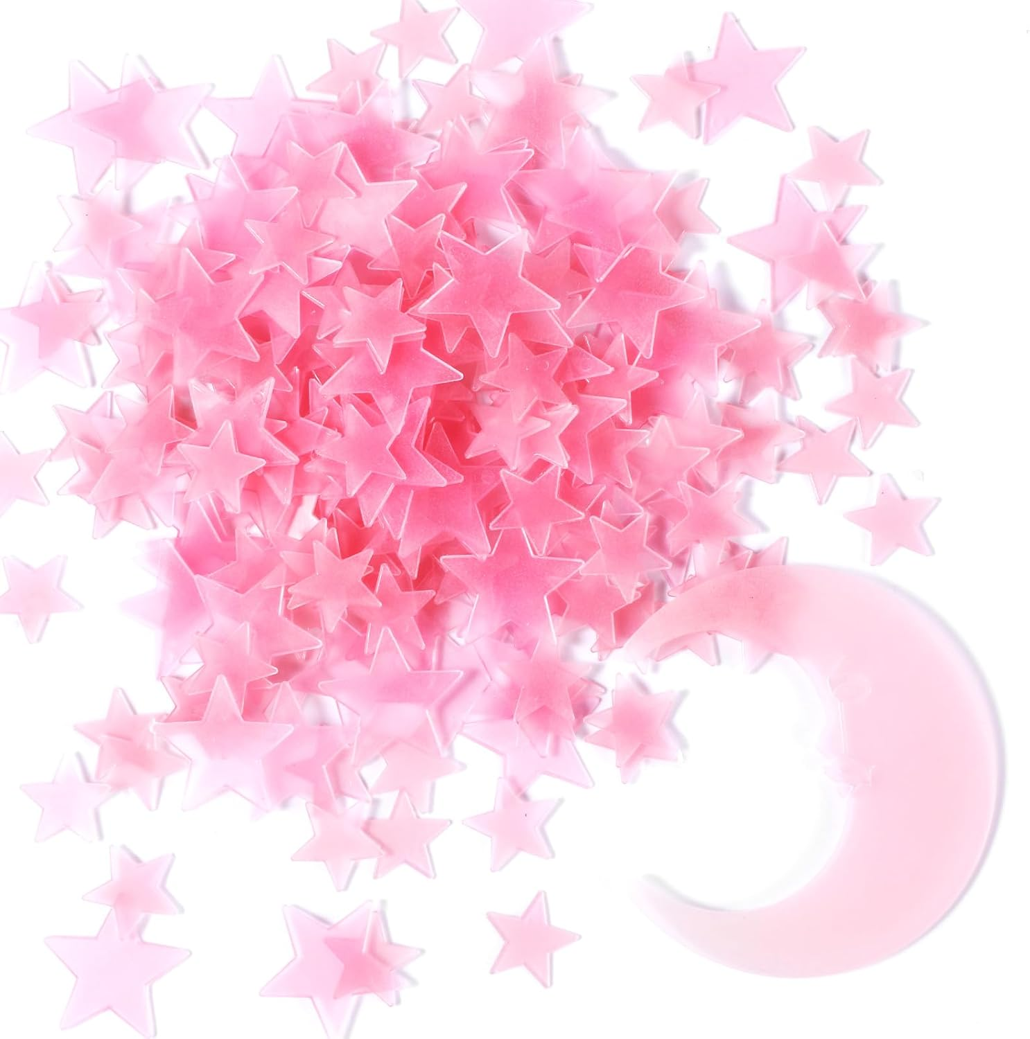 Pack of 200 3D Luminous Stars Ceiling Lights Stars Moon Luminous Stars Plastic Stars Luminous for Bedroom Ceiling Starry Sky Decoration (Pink)