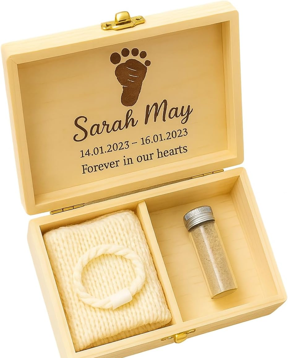 Custom Memorial Boxes Personalized Baby Memory Keepsake Box, Natural Pine Wood, Laser Engraved Design, Dual Compartment Storage for Mementos image number 1