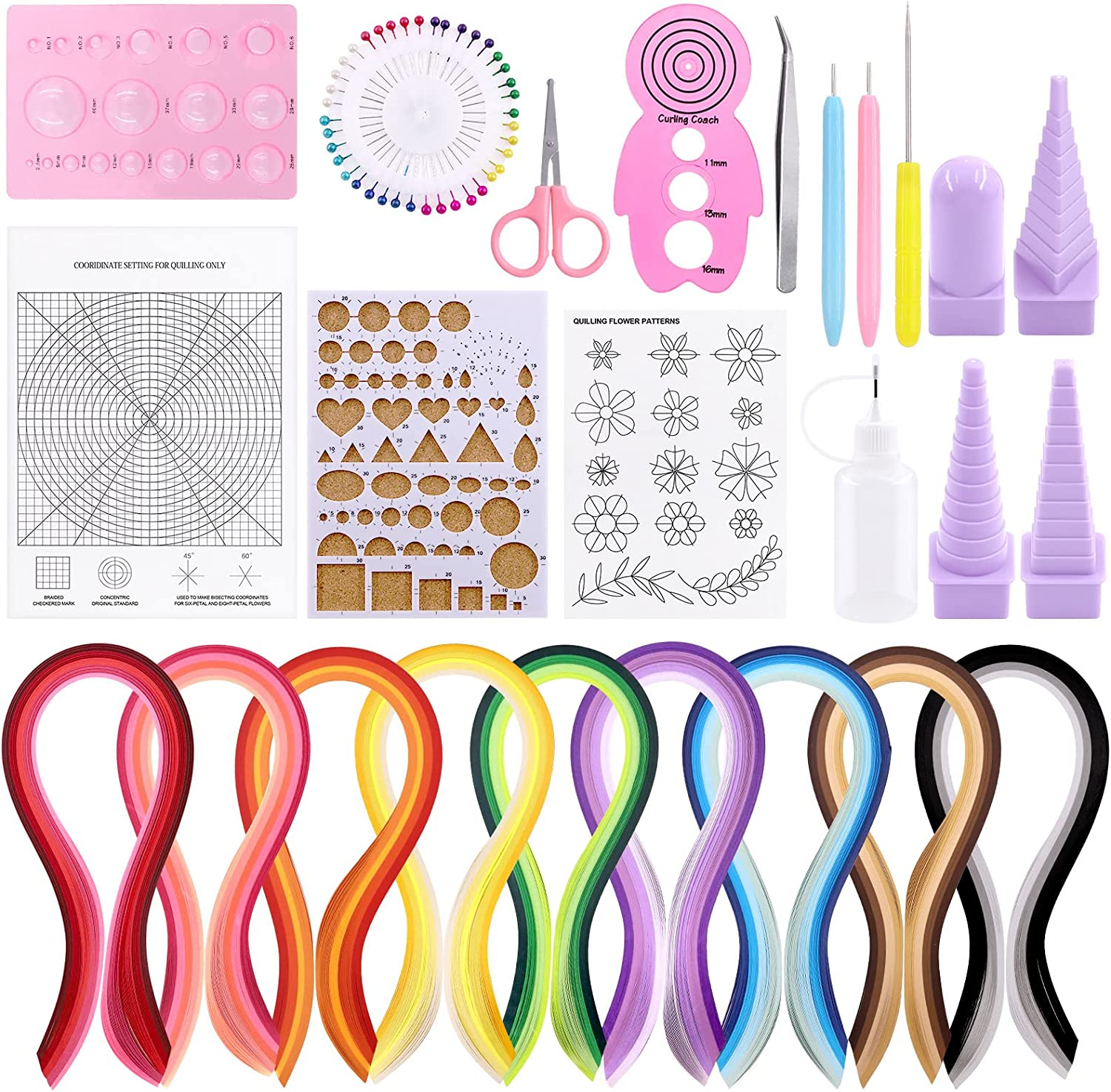 Tanstic 22Pcs Paper Quilling Kits, 45 Colors 900 Strips Paper Quilling Tools and Supplies for Beginners Perfect DIY Handcraft Quilling Set image number 5