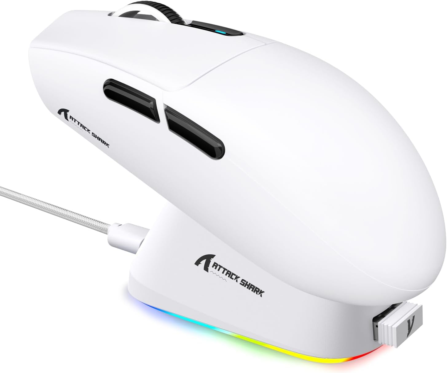 ATTACK SHARK G3PRO Wireless Gaming Mouse with RGB Charging Dock,2.4G/Usb-C Wired/Bt PAW3311 Optical Sensor 1K Polling Rate Adjustable 25K Dpi,500Mah Battery Ultra Lightweight 59G Mice (White)