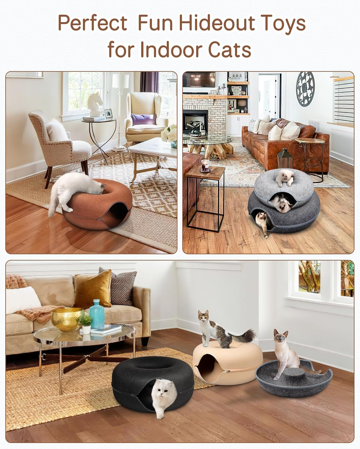 MAMI&BABI Cat Cave for Indoor Cats, Cat Donut Cat Tunnel Bed, Scratch Resistant Cat Toys for Medium Large Cats up to 9 Lbs image number 4