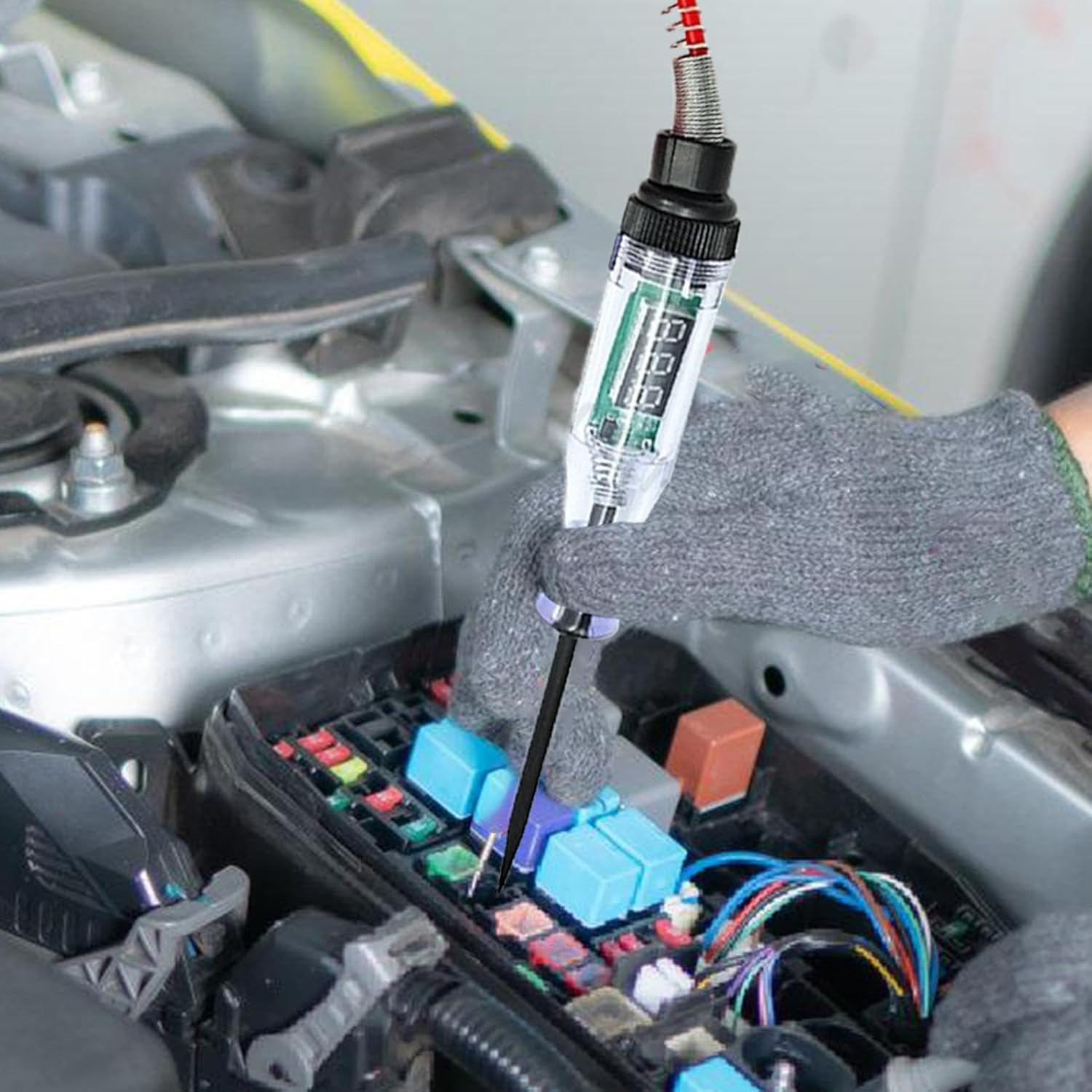 Automotive Test Light | Car Digital Electric Pen,Steel Probe and Alligator Clip, Car Voltage Circuit Tester for Car Vehicle Fuses and Battery Voltage - Black image number 3