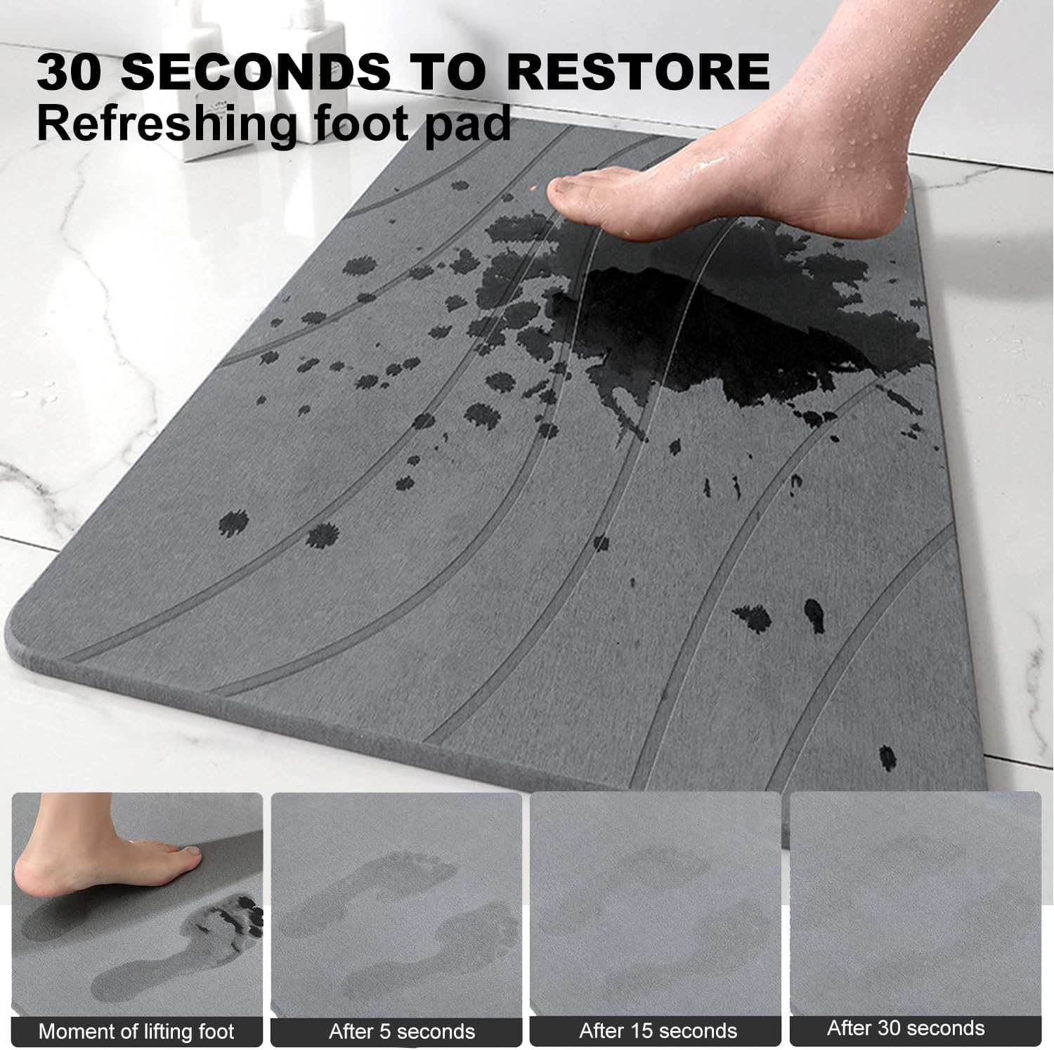 GIOD Stone Bath Mat, Diatomaceous Bath Mat, 60&times;39&times;1Cm Quick-Drying Water-Absorbing Non-Slip Diatomaceous Earth Hard Bath Mat, Modern and Stylish Bathroom Mat, Door Mat Bath Drying Mat (Dark Gray-A) image number 3