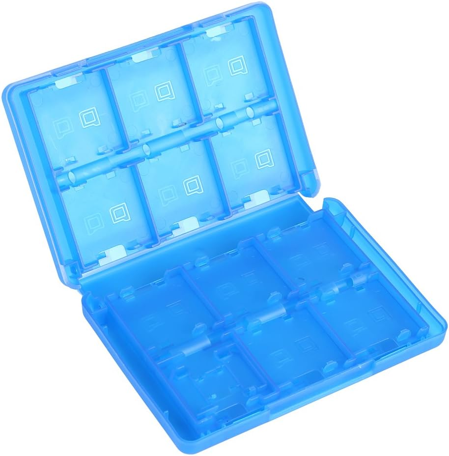 Segutage 28 in 1 Game Card Case, PP Plastic Games Holder, Pocket Design Cartridge Storage Box for 3DS DSL DSI LL Game Cartridges SD Cards TF Cards (Blue)