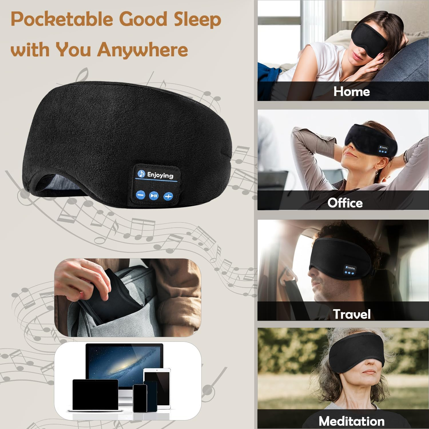 Omiention Relaxing Sleep Headphones with Bluetooth 5.4 Headband Comfort Mask Engineered for Side Sleepers - Built-In HD Speakers Wireless Earbuds Innovative Gadgets & Ideal Unisex Gifts image number 5