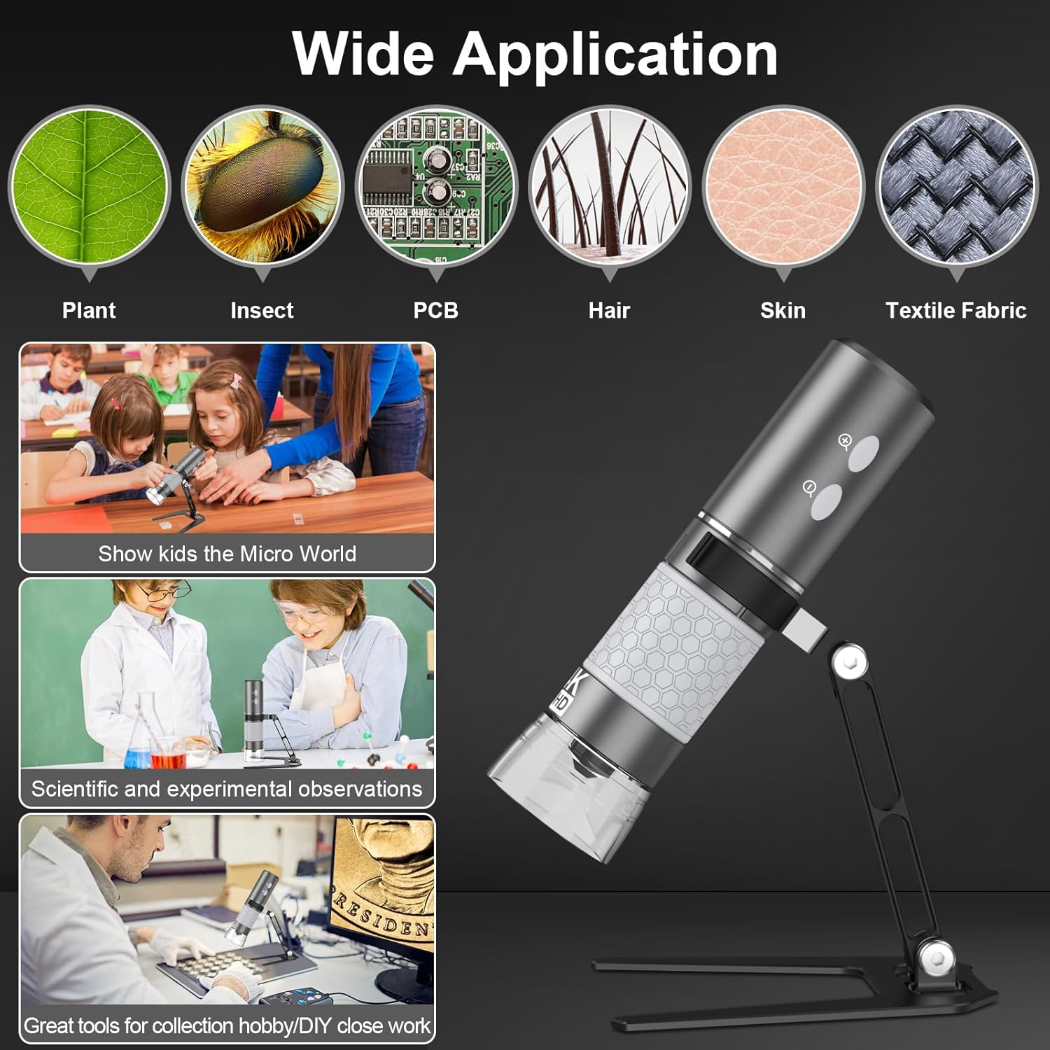 Bysameyee Wireless Digital Microscope 4K HD Wi-Fi Microscope Camera Digital Magnifier Compatible for Iphone, Android Phones and PC (Black)