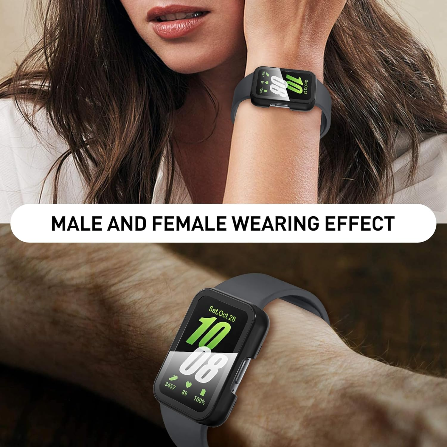 Suoman 2-Pack for Samsung Galaxy Fit3 Screen Protector Case, All-Round Hard PC Anti-Scratch Tempered Glass Cover-Black+Black image number 5