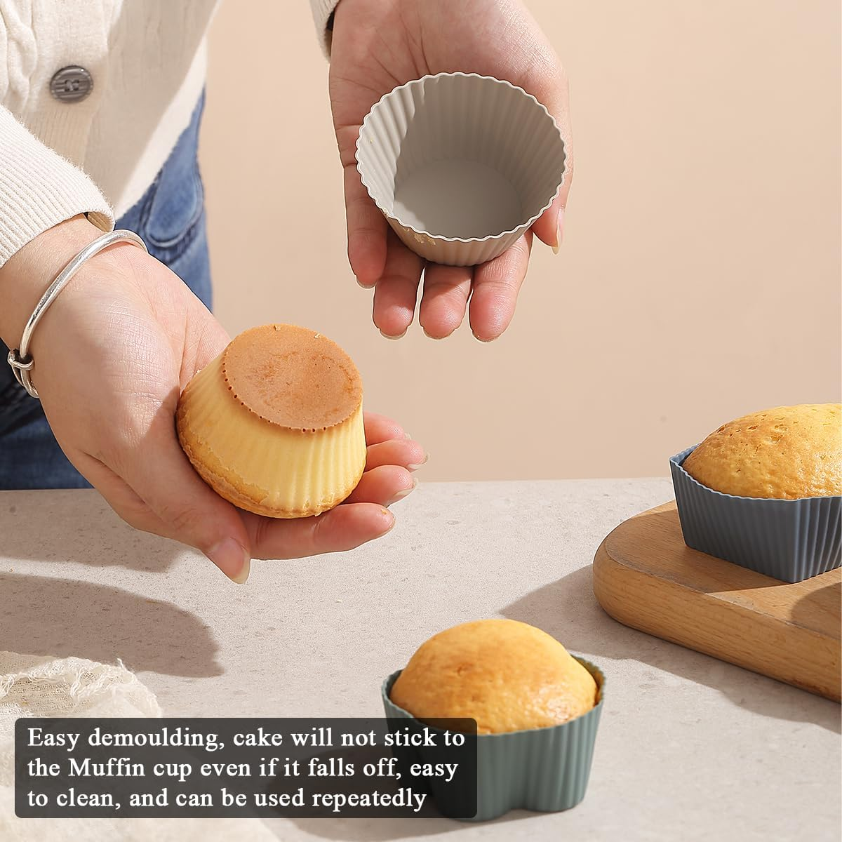 Berglander Reusable Silicone Baking Cups Pack of 16, Heart Flower round Square Muffin Liners, Multicolor, No Smell, Food Grade & Grease-Proof Baking Cups image number 2