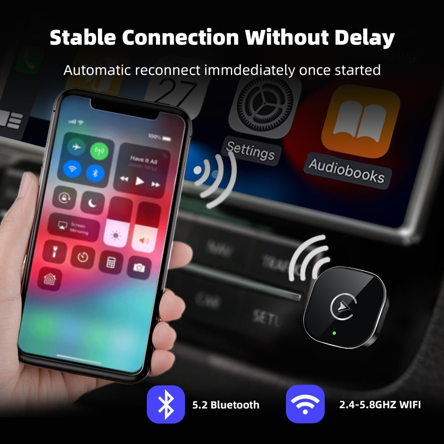 Wireless Carplay Adapter for Iphone, Mini USB Design for Cars with Wired Carplay, Fast Connection,5.8Ghz Wifi,No Delay, Compatible with Ios 10+ & Iphone 6+, Usb/Type C,Plug and Play (Black) image number 1