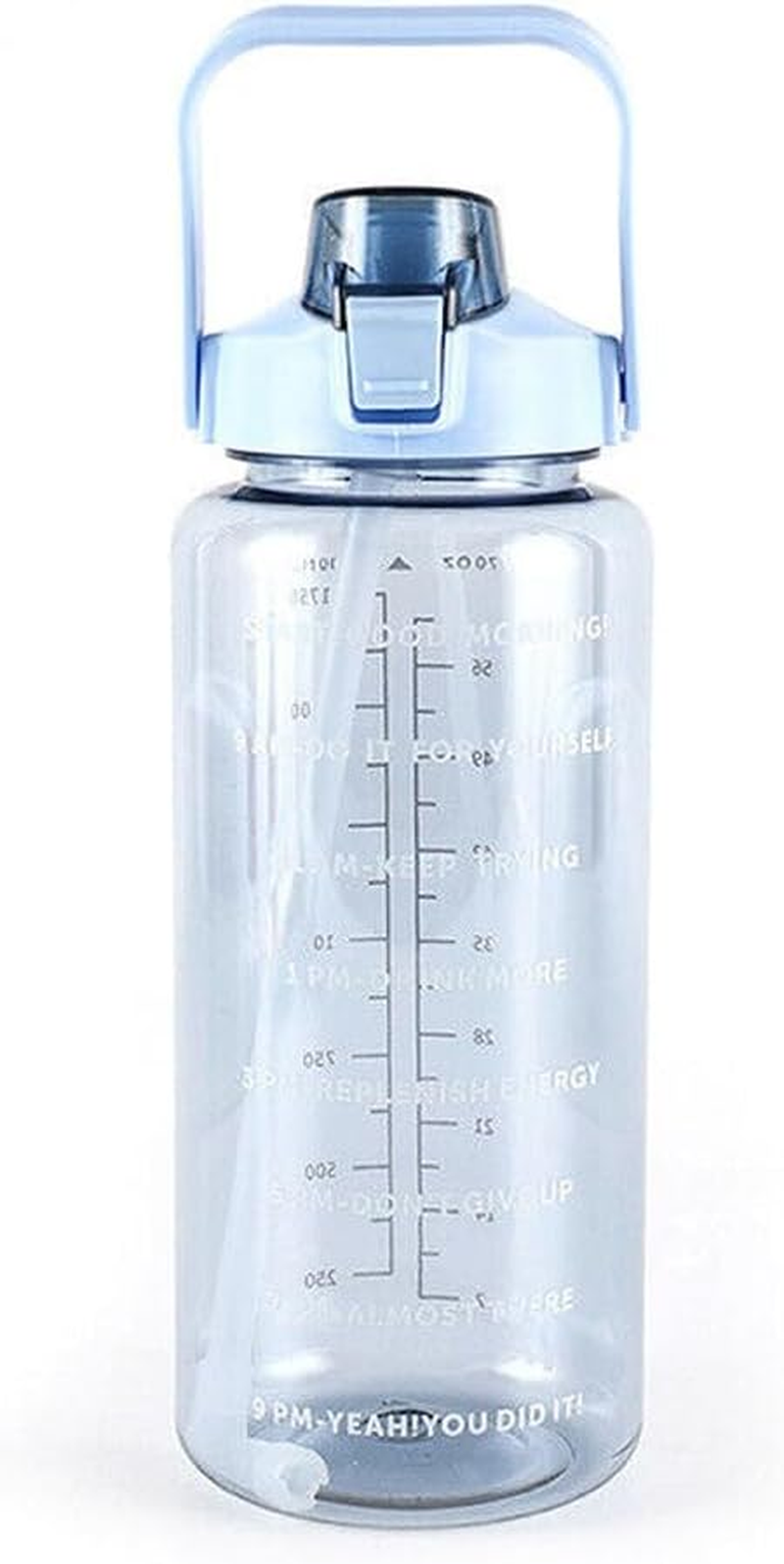 2L Water Bottle Straw Cup Motivational Drink Flask with Time Markings Sports Gym - Durable Gym Sports Flask, Bpa-Free, Leakproof